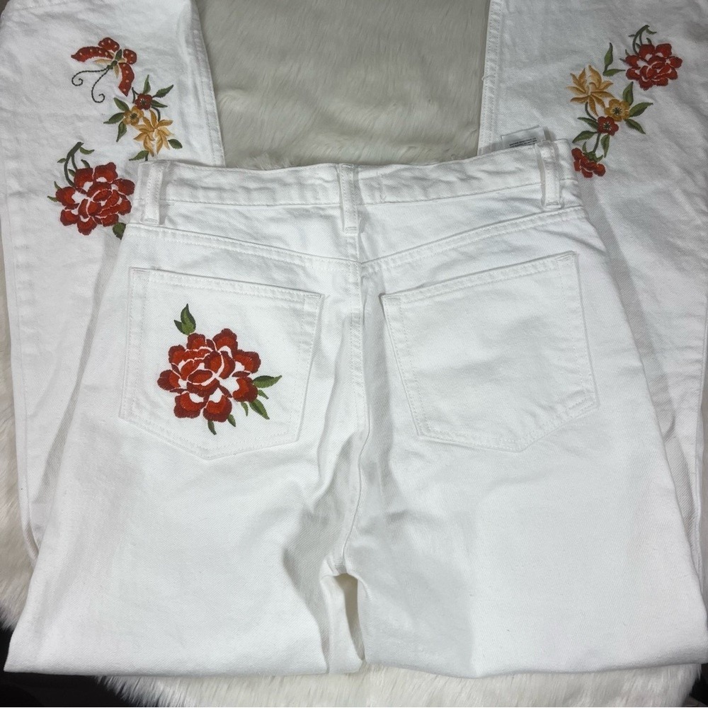Reformation White Cynthia Straight Leg Mid Rise Denim Jeans size 27 embroidered - Picture 12 of 12
